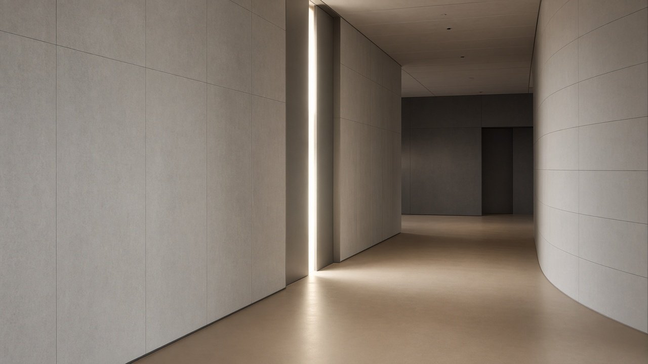 Quiet corridor with a vertical strip of daylight