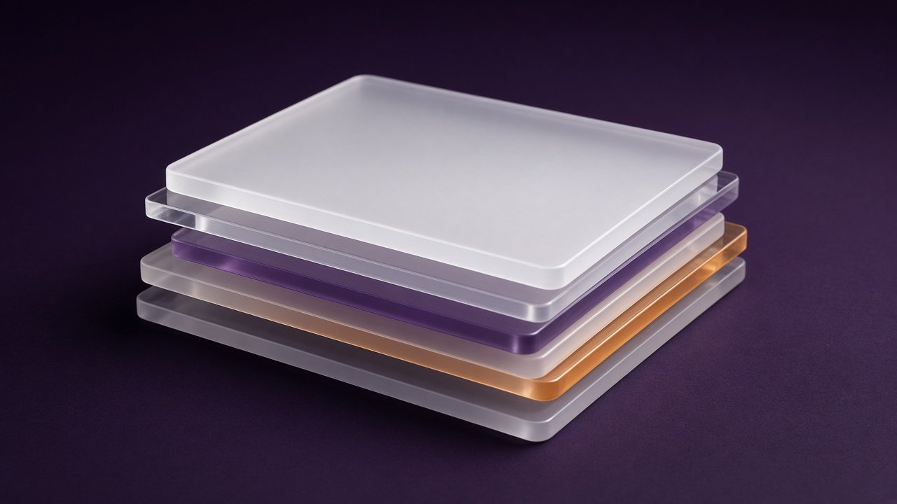 Stacked frosted and clear acrylic slabs